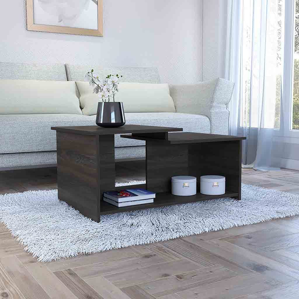 Coffee Table, Lower Open Shelf, Black Black Particle Board Particle Board