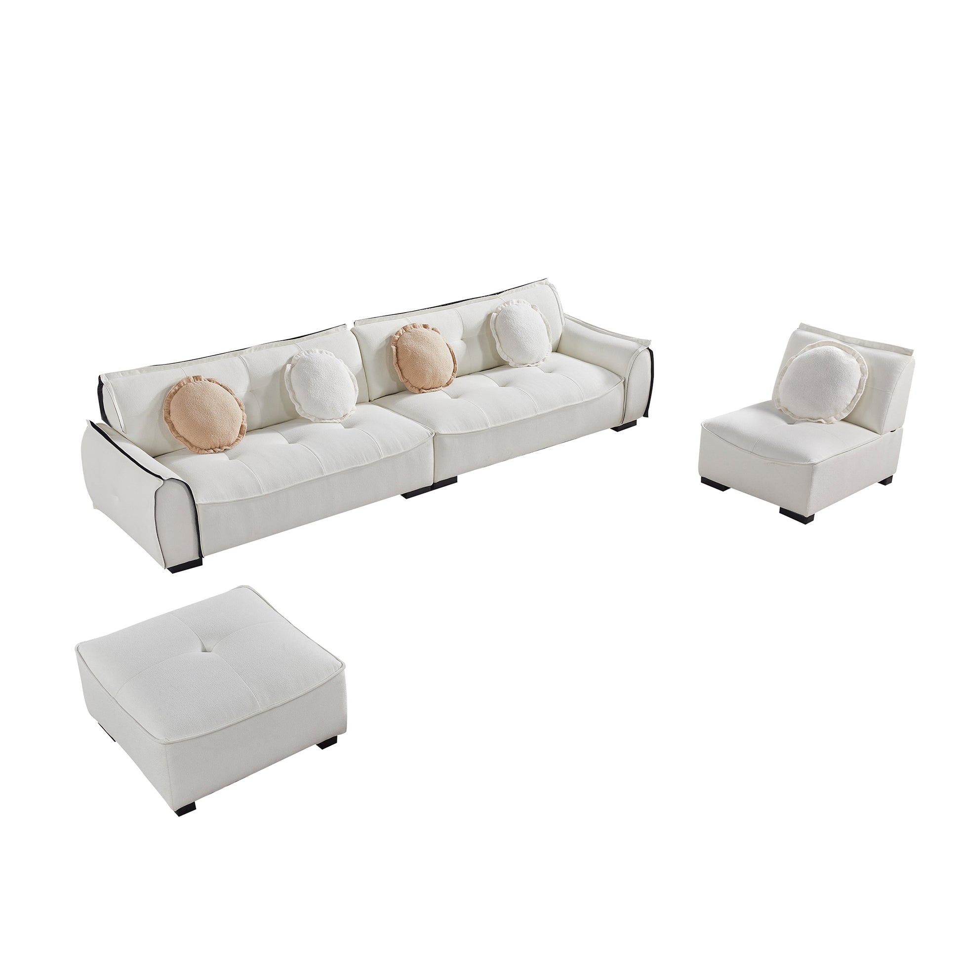 137.80" Chenille Sofa,4 Seater Modern Sofa Couch With Ottoman,Comfy Upholstered Sofa For Living Room White Chenille Wood Eucalyptus Foam 4 Seat