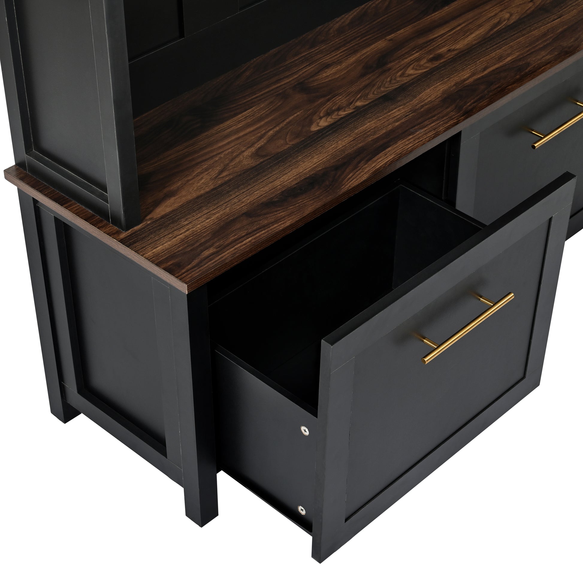 Versatile 4 In 1 Hall Tree With 6 Golden Hooks, Brown Wood Grain Bench With Multiple Storage Space, Entryway Coat Rack With 2 Drawers For Living Room, Hallway, Black, 47.2''W*76.6''H Black Primary