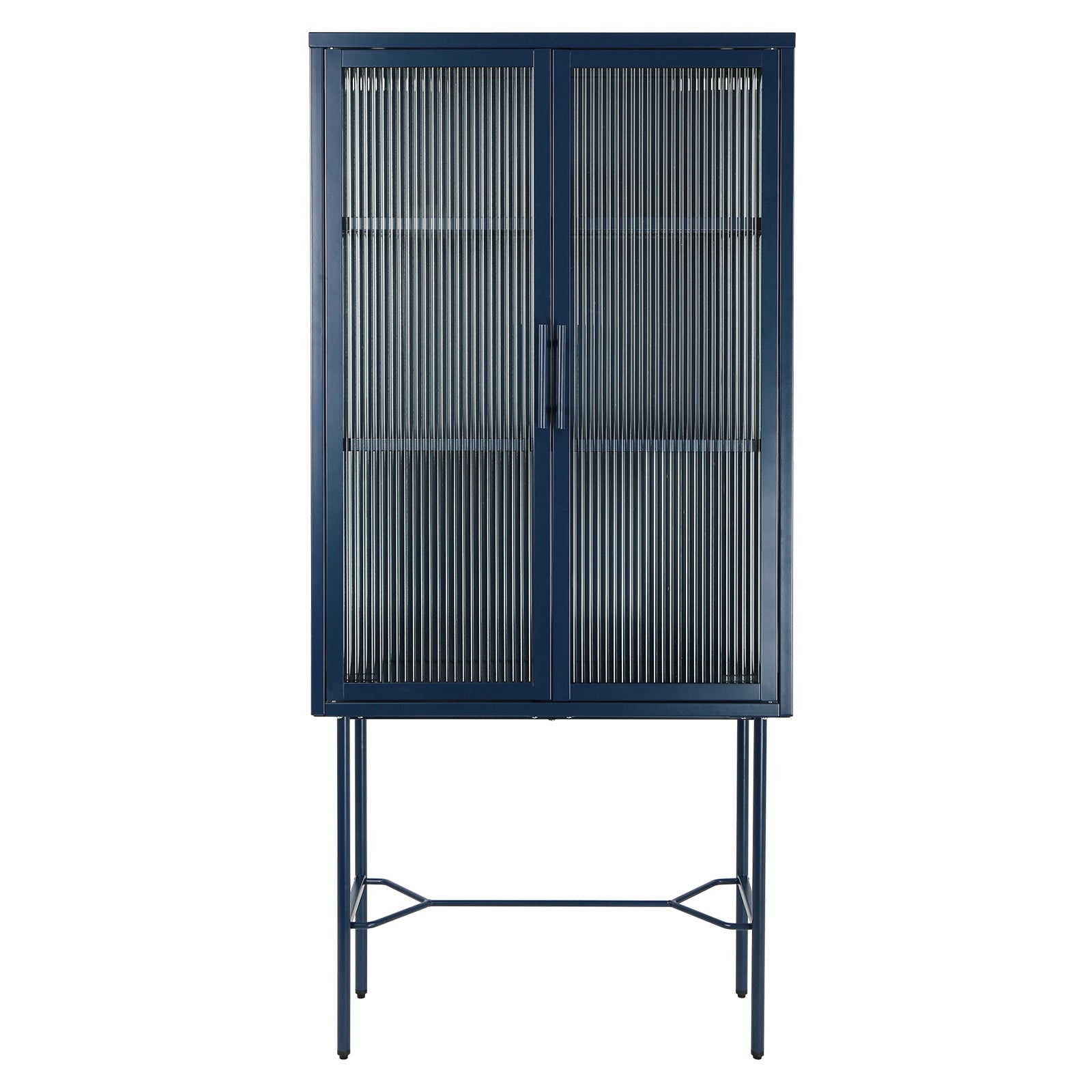 Elegant Floor Cabinet With 2 Glass Doors Living Room Display Cabinet With Adjustable Shelves Anti Tip Dust Free Easy Assembly Blue Color Old Sku:W68766570 Blue Steel