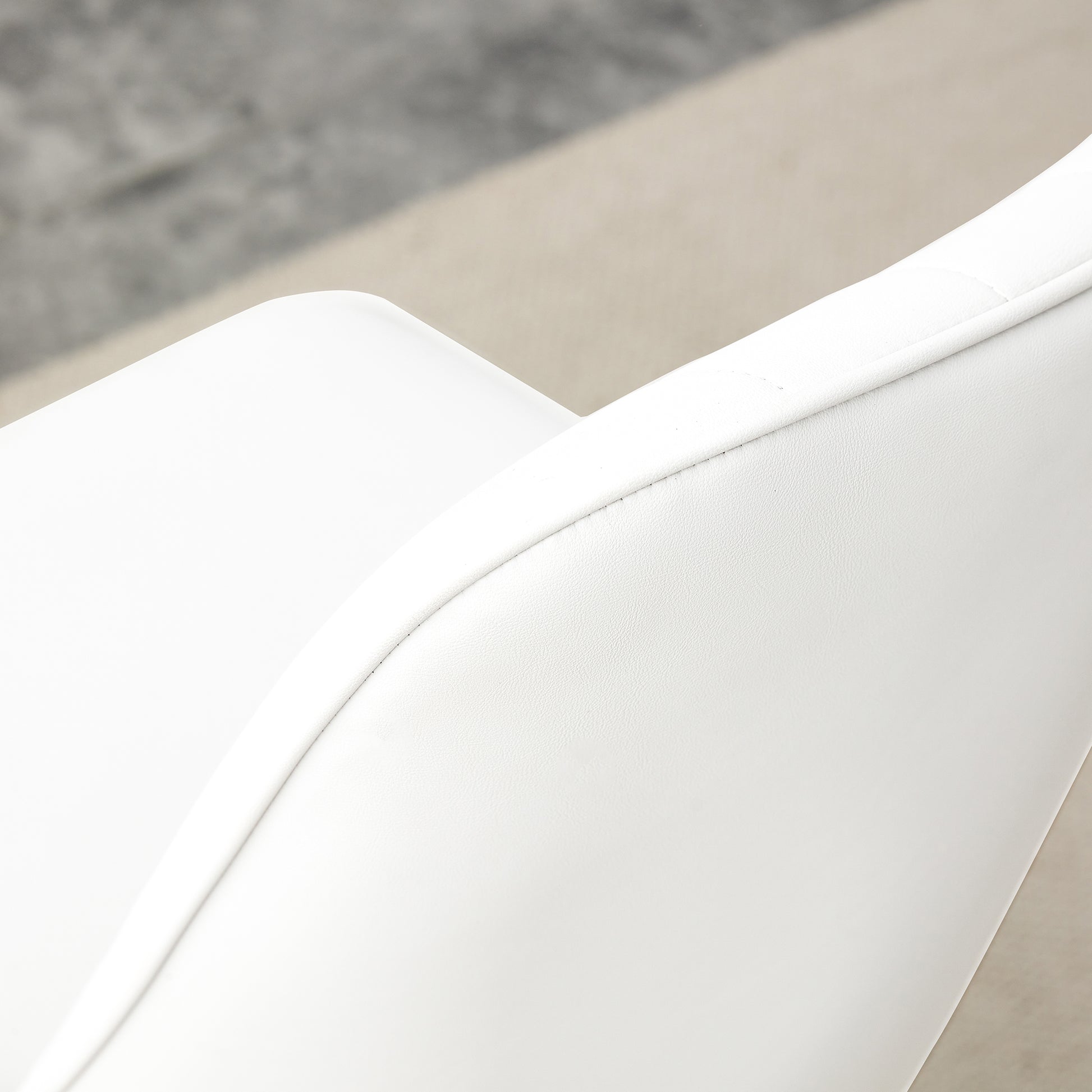 Table And Chair Set.The Table Has A Glass Top With Imitation Marble Pattern Stickers And Stainless Steel Golden Legs. Paried With Chairs With Pu Artificial Leather Backrest Cushions And Black Legs. White Gold Seats 6 Glass Metal