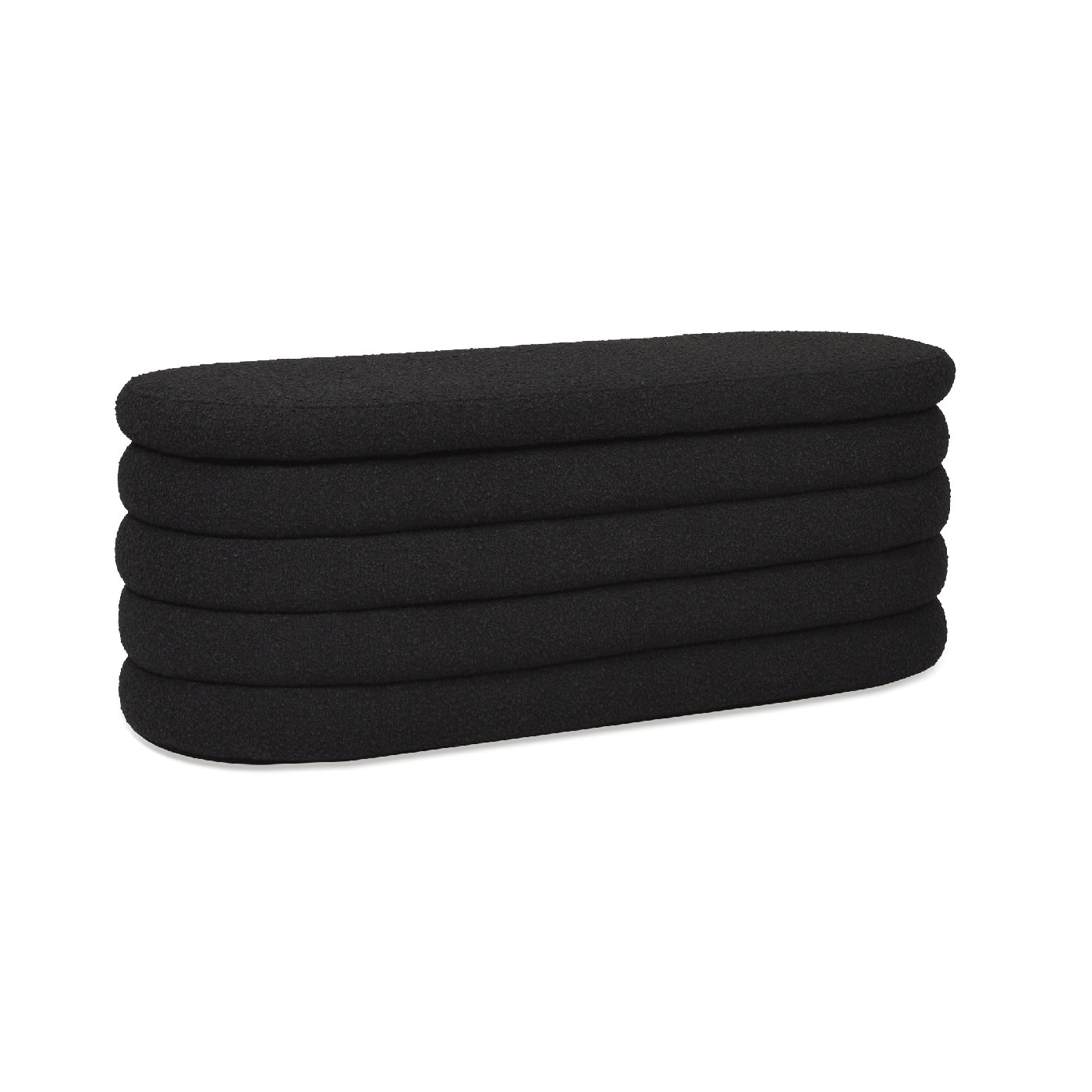 Fuji 49" Upholstered Oval Storage Bench, Ebony Black Boucle Black Foam Boucle