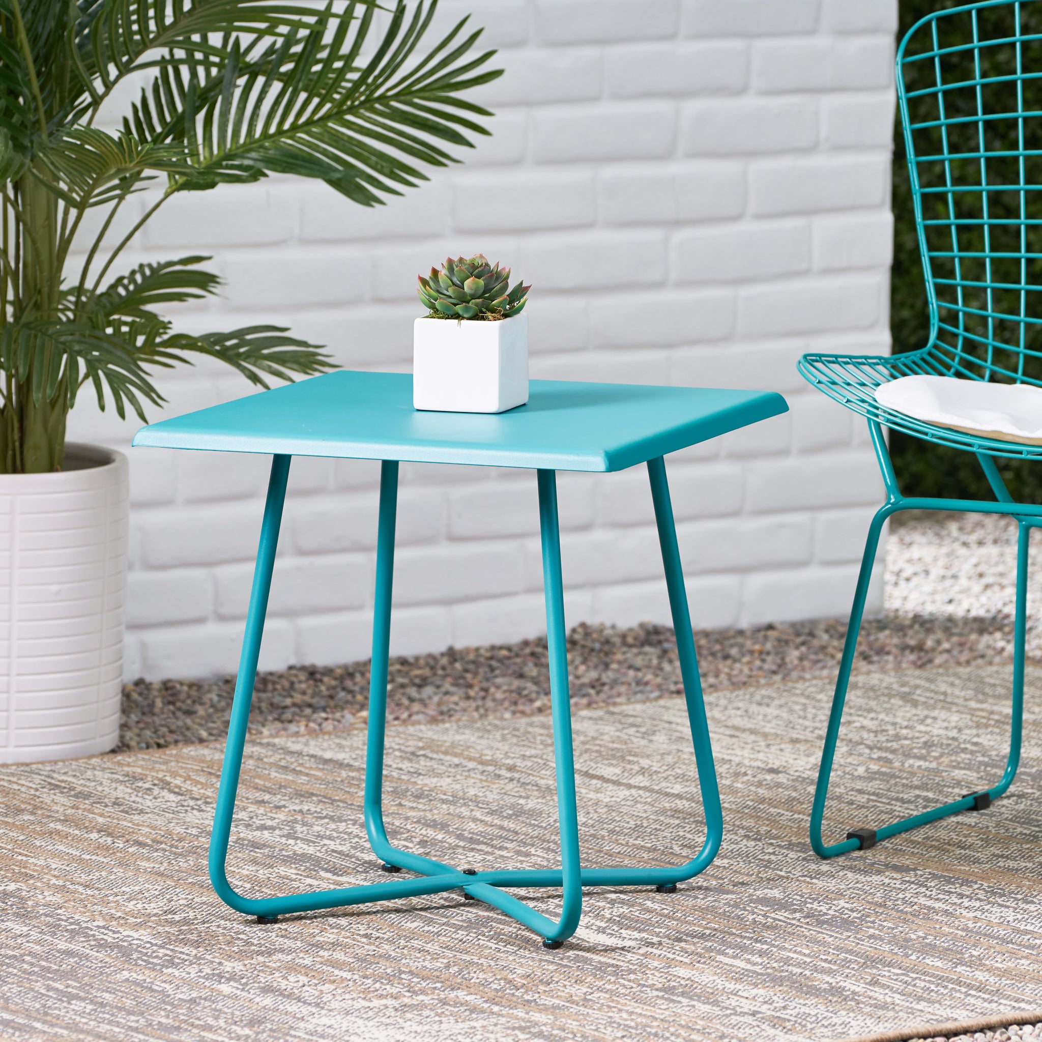 Alder 18" Side Table - Teal Iron