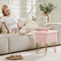 Vanity Stool Chair With Storage, Ottoman Faux Fur Soft Padded Makeup Footstools Seat With 4 Metal Legs Anti Slip Adjustable Feet Modern,Pink Pink Faux Fur