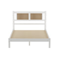 Full Size Wooden Platform Bed With Natural Rattan Headboard, Exquisite Elegance With Minimalist Charm For Bedroom, White White Particle Board