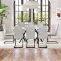 1 Table And 8 Chairs Set.A Rectangular Dining Table With A 0.39 Inch Imitation Marble Tabletop And Black Metal Legs.Paired With 8 Chairs With Pu Leather Seat Cushion And Black Metal Legs.F 1538,C 001 Black Glass Metal