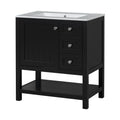30Inch Transitional Style Bathroom Vanity Cabinet Combo With Ceramic Sink,Soft Close Door Black Bathroom Solid Wood Mdf