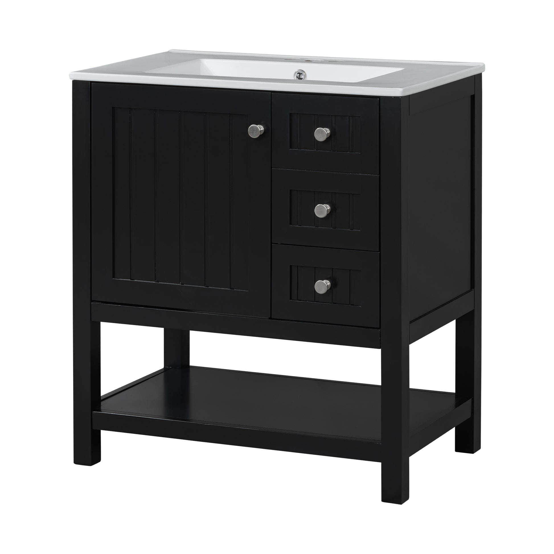 30Inch Transitional Style Bathroom Vanity Cabinet Combo With Ceramic Sink,Soft Close Door Black Bathroom Solid Wood Mdf