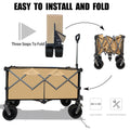 Collapsible Folding Wagon, Push Pull Foldable Beach Wagon Cart Grayish Brown Steel