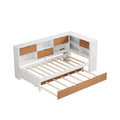 L Shaped Bed Frame With Trundle And And Bookcase,Corner Bed Wooden Captain Bed With Led Downlight And Usb Port For Small Room,Bedroom, Guest Room, Twin Size, Walnut And White Box Spring Not Required Twin White Walnut Wood Bedroom Modern Pine Bed Frame