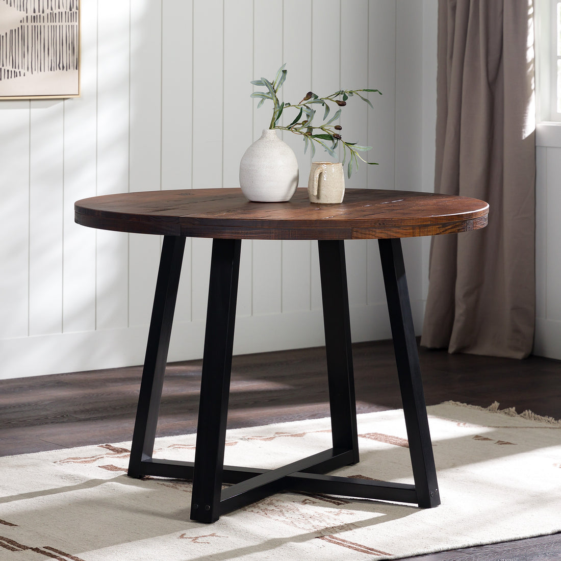 Rustic Distressed Solid Wood Round Dining Table Mahogany Mahogany Pine Pine