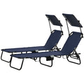 Outsunny Folding Chaise Lounge Pool Chairs, Outdoor Sun Tanning Chairs With Canopy Shade, Reclining Back, Steel Frame And Side Pocket For Beach, Yard, Patio, Dark Blue Dark Blue Steel