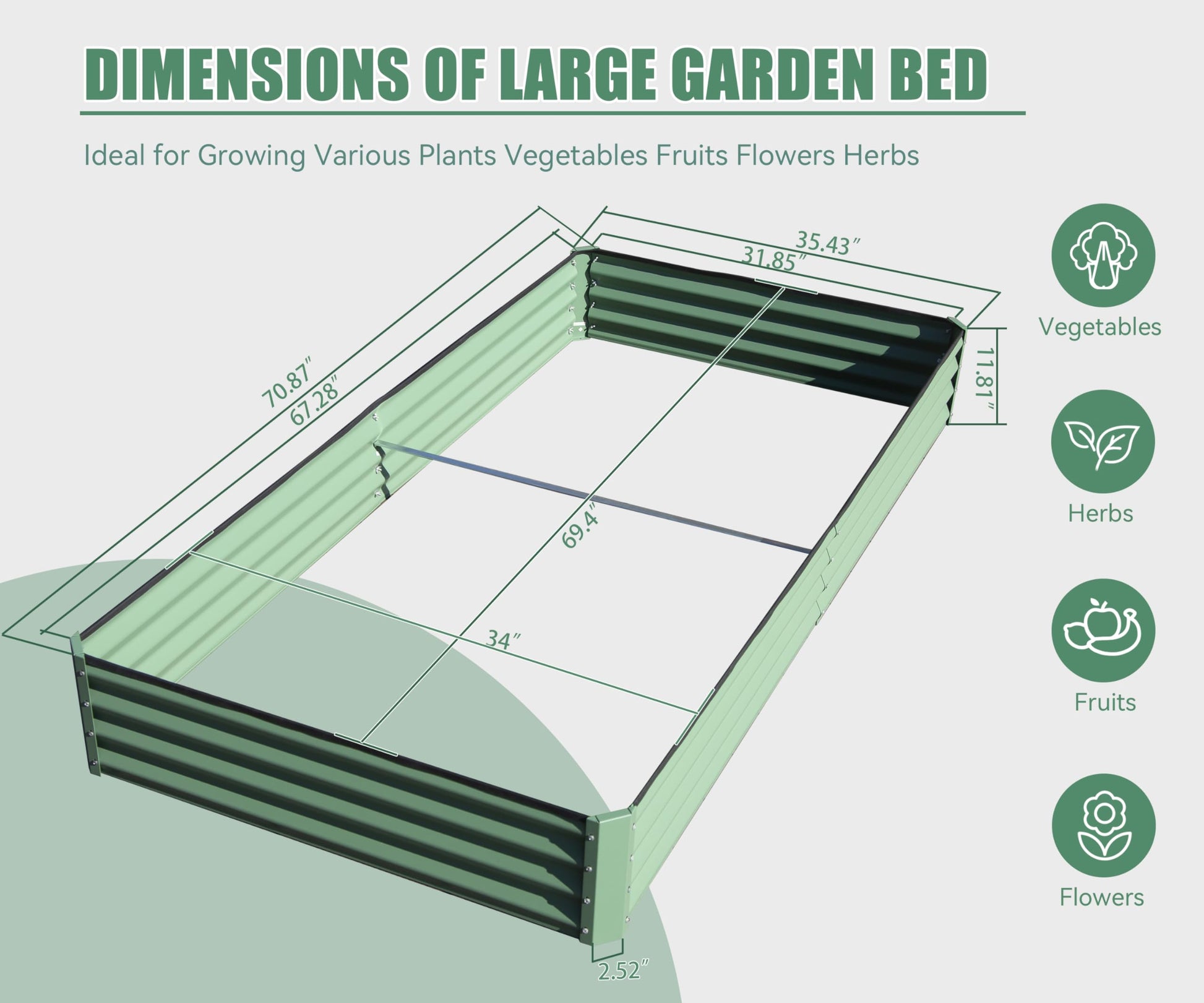 6X3X1Ft Galvanized Raised Garden Bed, Outdoor Planter Garden Boxes Large Metal Planter Box For Gardening Vegetables Fruits Flowers, Green Green Garden & Outdoor Steel