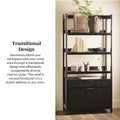 Transitional Wide Reeded Bookshelf With Drawers On Bottom Black Black Mdf Mdf