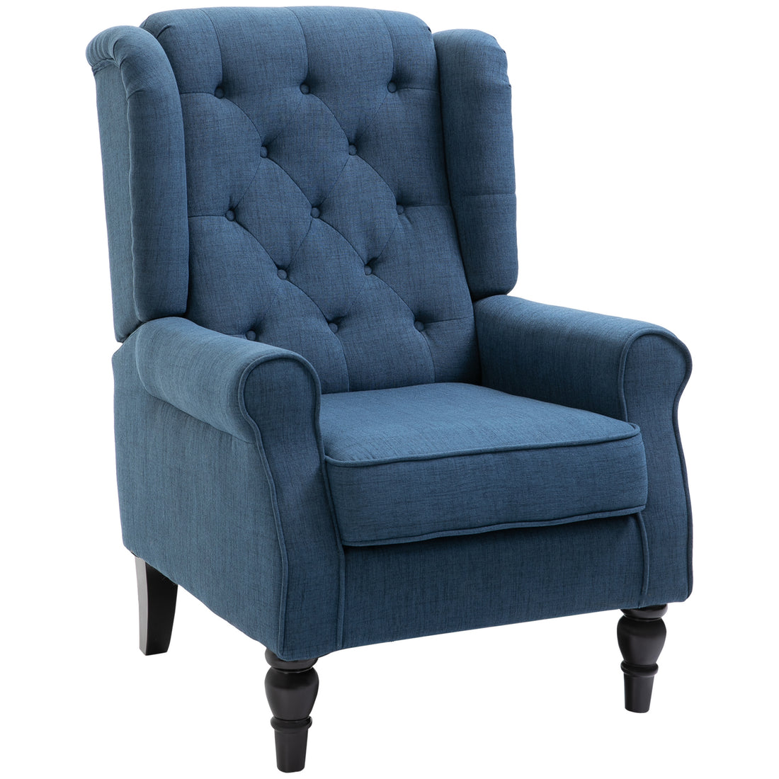 Homcom Button Tufted Accent Chair With High Wingback, Rounded Cushioned Armrests And Thick Padded Seat, Blue Blue Fabric