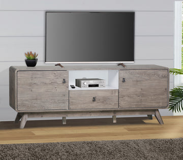 Tv Stand "Rustic Gray Oak Media Console Spacious Modern Tv Stand With Drawers And Cabinets, Ideal For 65 85 Inch Tvs" Gray 80 89 Inches Solid Wood