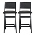 Keira Black Pu Bar Stool Set Of 2 Solid Black Espresso Dining Room Foam Wipe Clean Mid Century Modern Bar Stools Teak 1 Foam Pu Leather,Solid Wood