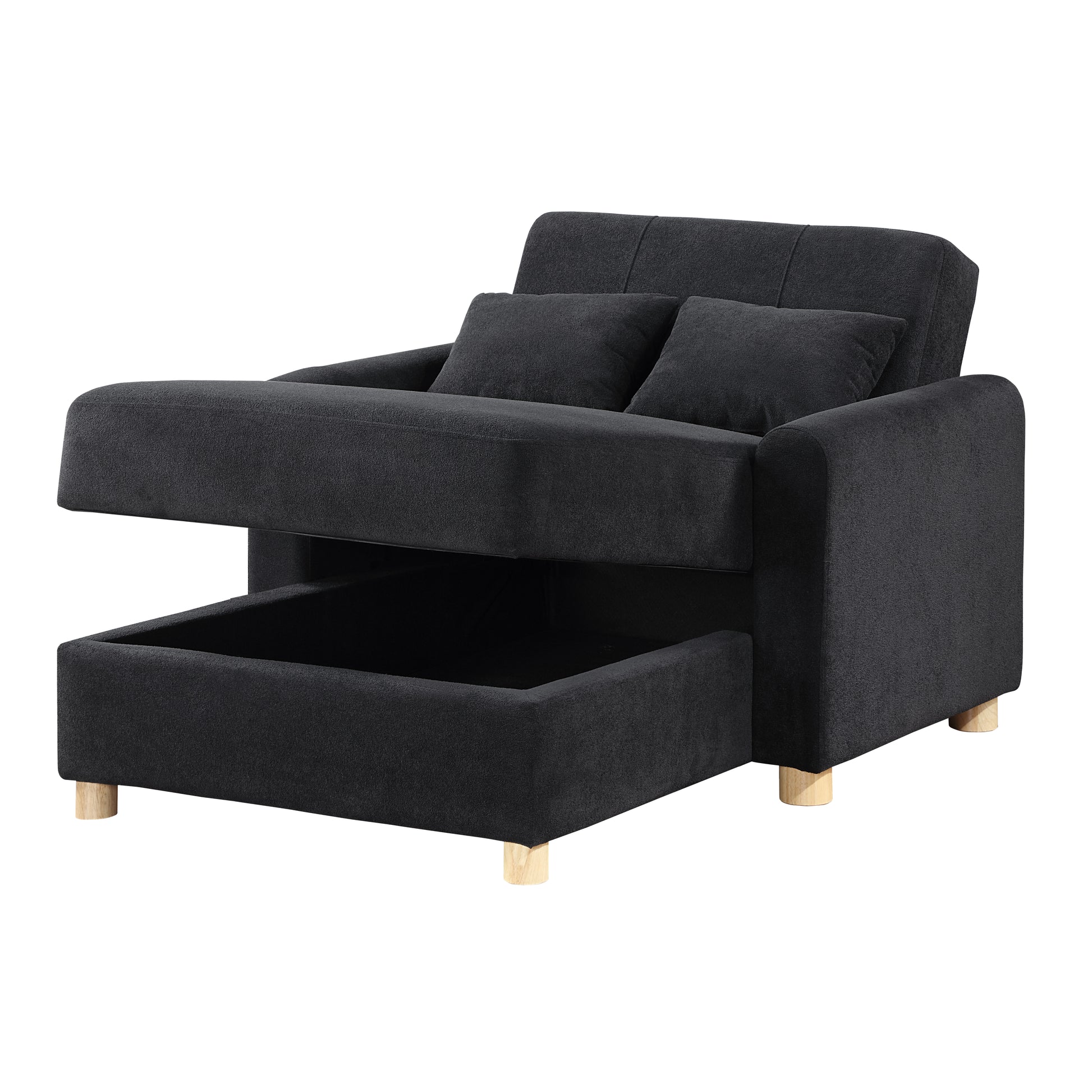 Thomas 42.5"W Black Fabric Convertible Sleeper Chaise Lounge Chair With Storage Black Fabric
