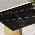 Table And Chair Set,Modern Rectangular Table With 0.4 Inch Black Patterned Tabletop And Gold Legs, Suitable For Kitchen, Dining Room, And Living Roomcomfortable Pu Seats,Perfect For Dinner, Meet Grey Black Seats 6 Sintered Stone
