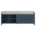Distressed Shutter Storage Bench With Acacia Veneer For Retro Charm For Living Room, Entryway Navy Navy Mdf