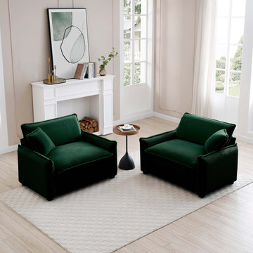 Green Corduroy,Luxurious And Sophisticated Deep Seated Sofa Set With Two Single Deep Seat Sofa Suitable For Living Room And Office Green Corduroy 2 Seat