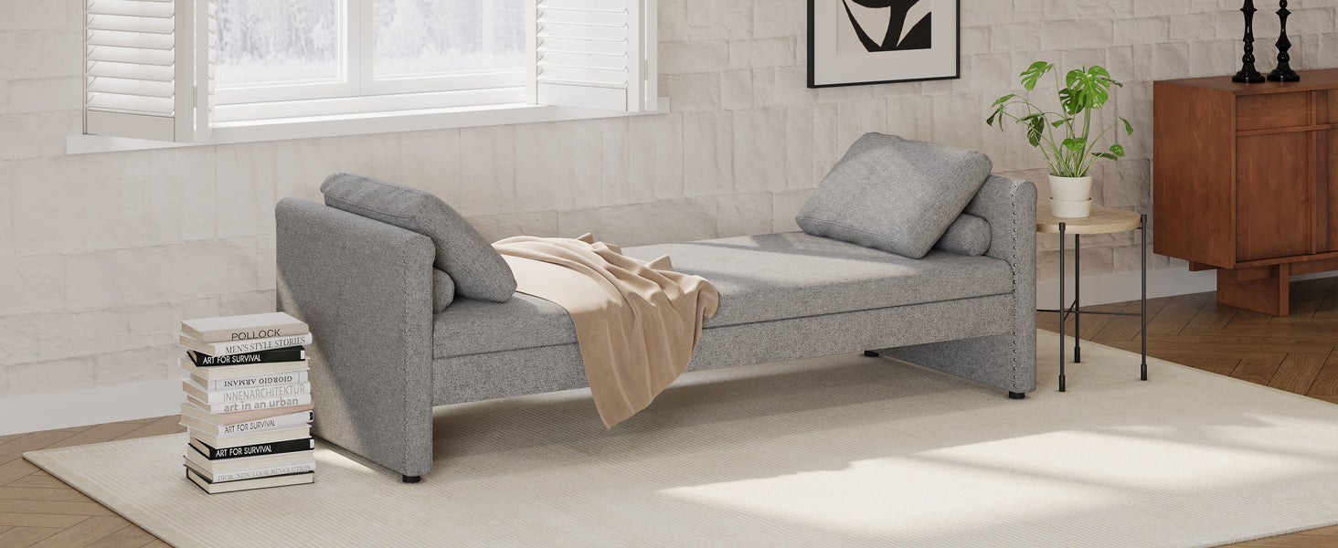 Modern Upholstered Chaise Lounger Daybed With Pillows Small Single Daybed, No Mattress Needed, Perfect For Living Rooms & Home Office,Linen Fabric, Gray Gray Linen