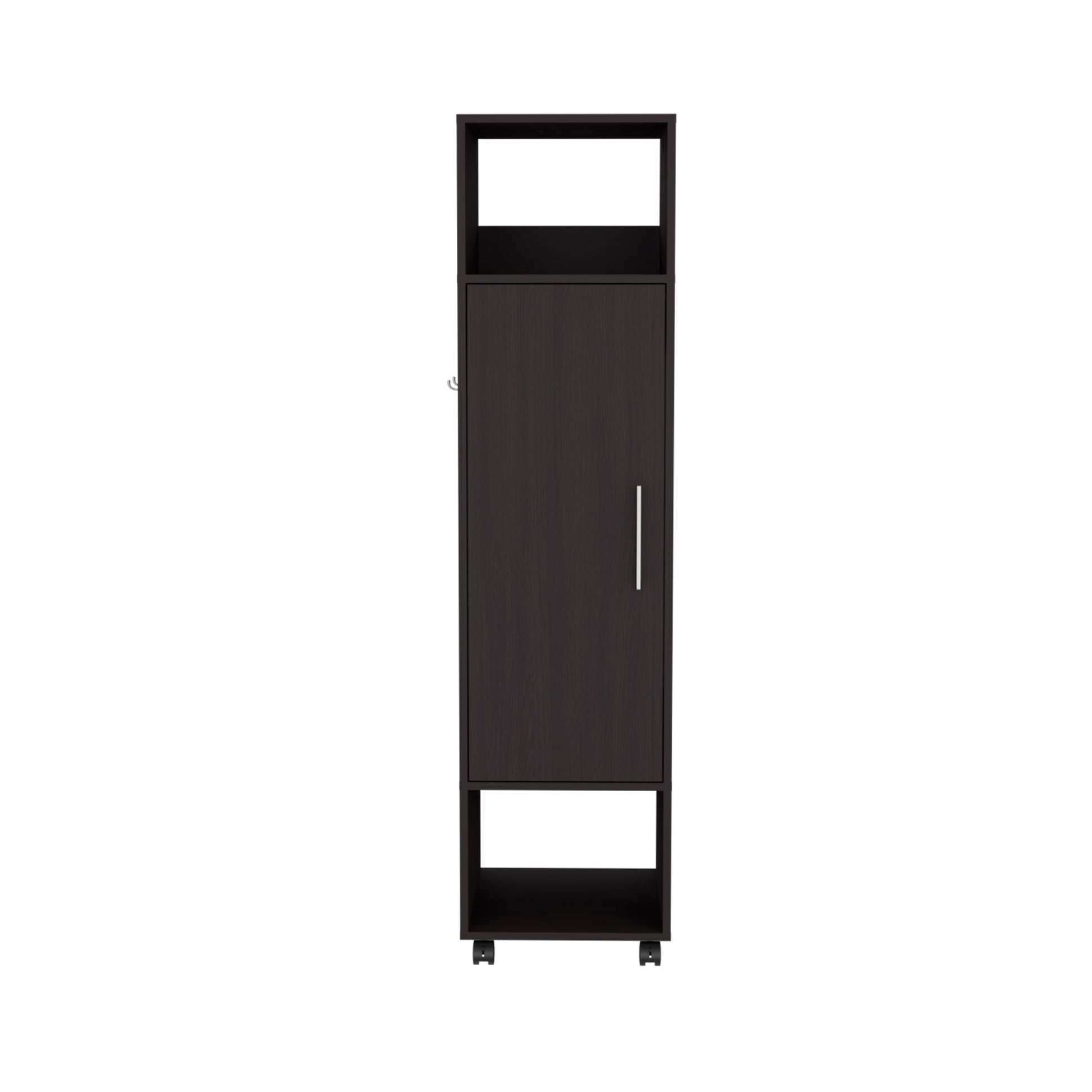 Cluster 63" Tall Wardrove One Door Cabinet With Mirror, Three Shelves, Casters And Hanging Rod, Armoire, Bedroom Clothes Storage, Cabinet Organizer Black Particle Board