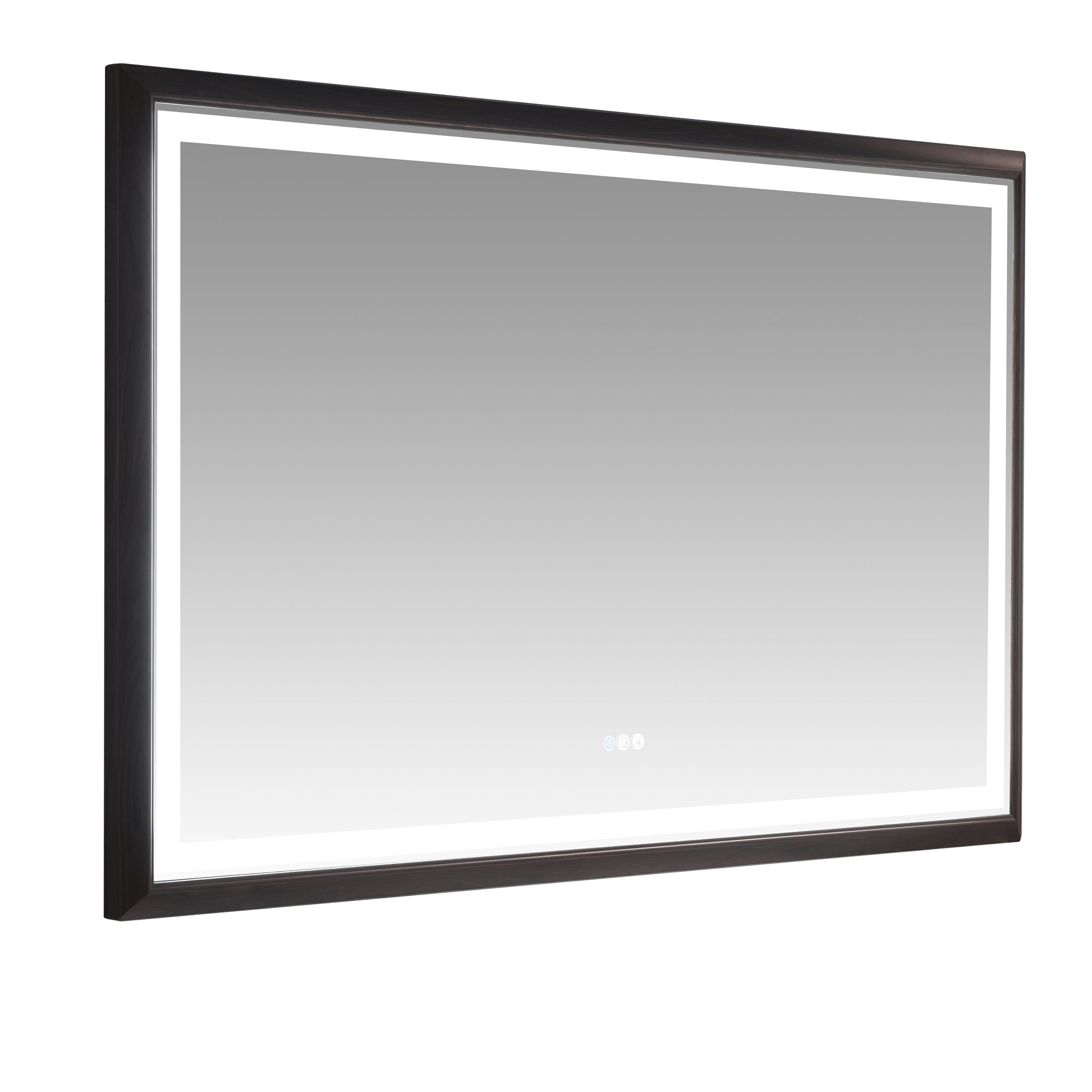 Bathroom Led Mirror Is Multi Functional And Each Function Is Controlled By A Smart Touch Button. Brown Aluminium