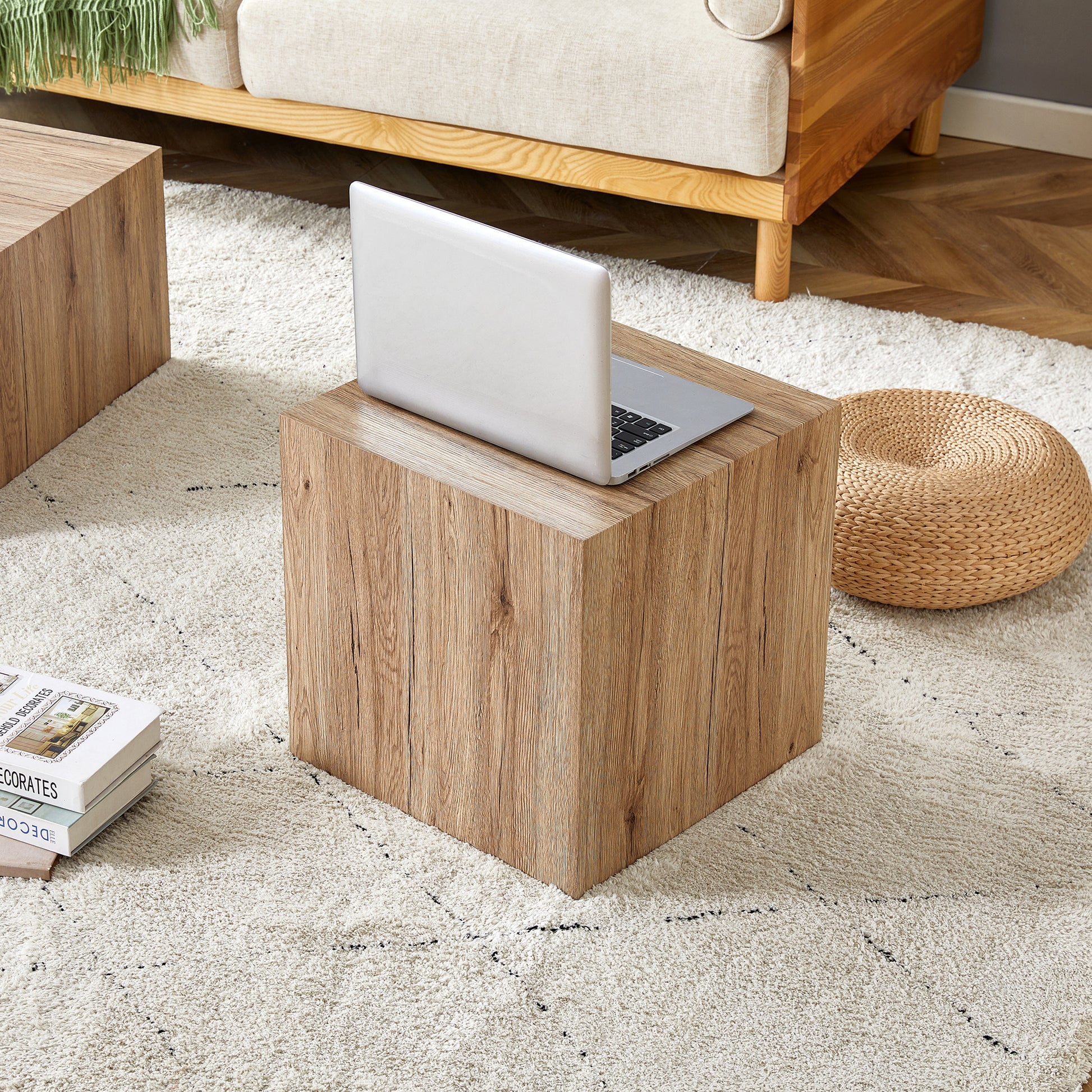 Elevate Your Living Space With This Modern Mdf Coffee Table That Showcases Smooth, Light Wood Color Texture Patterns. It Is Characterized By Stylish Design. Wood Mdf