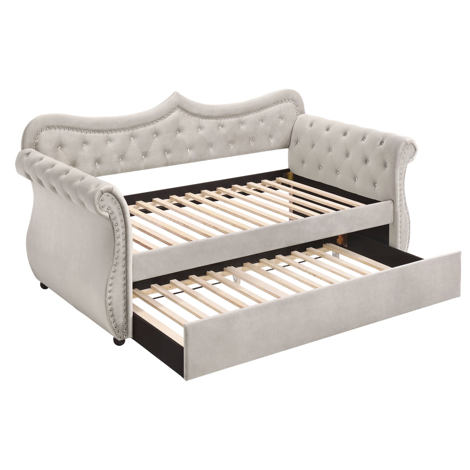 Beige Upholstered Twin Daybed With Trundle Twin Beige Wood Bedroom Velvet Velvet