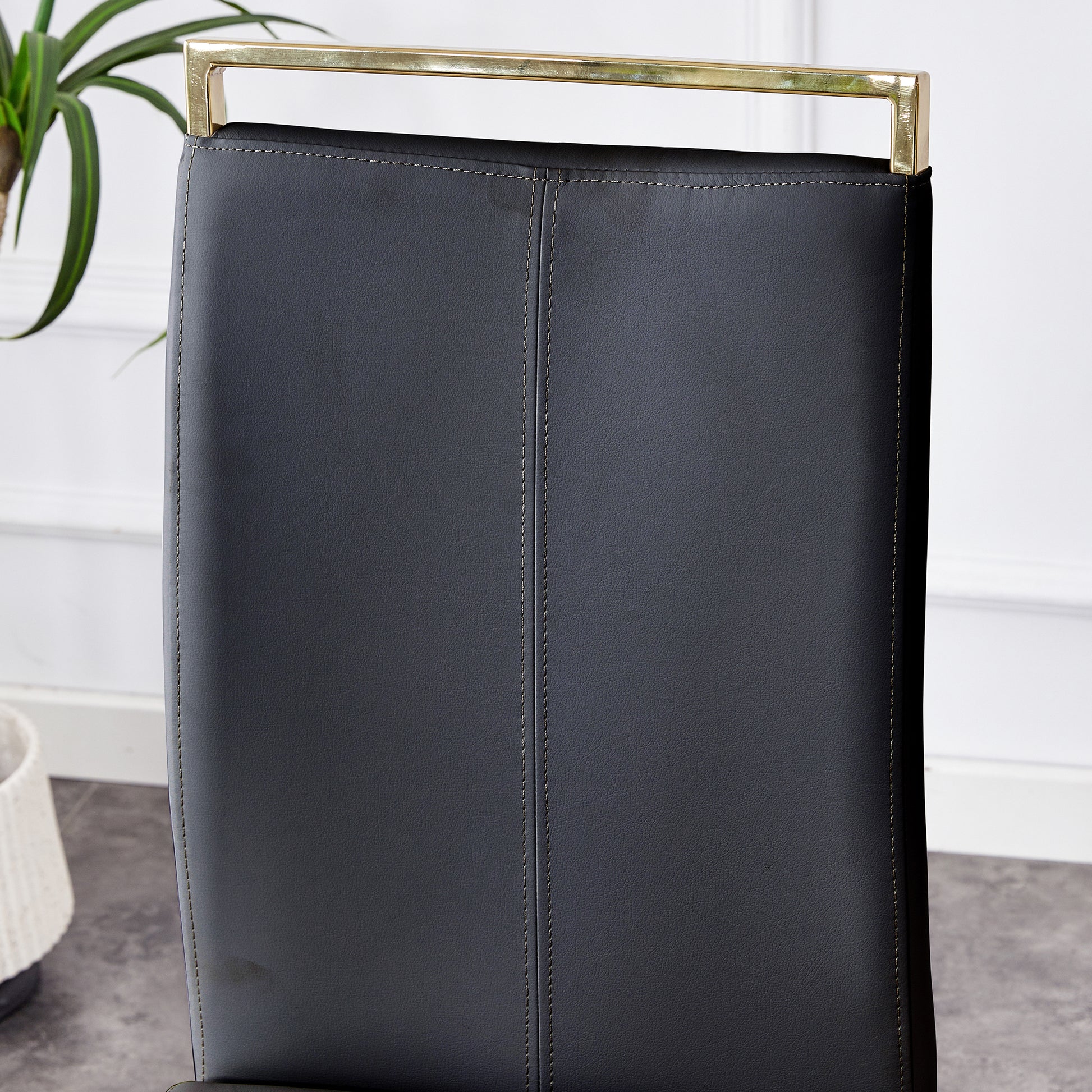 Table And Chair Set, Rock Plate Table Top, Gold Metal Table Legs, Stable And Beautiful, Suitable For Most Home Styles. Modern Simple Dining Table, Comfortable Seating. Gold Black Seats 4 Sintered Stone