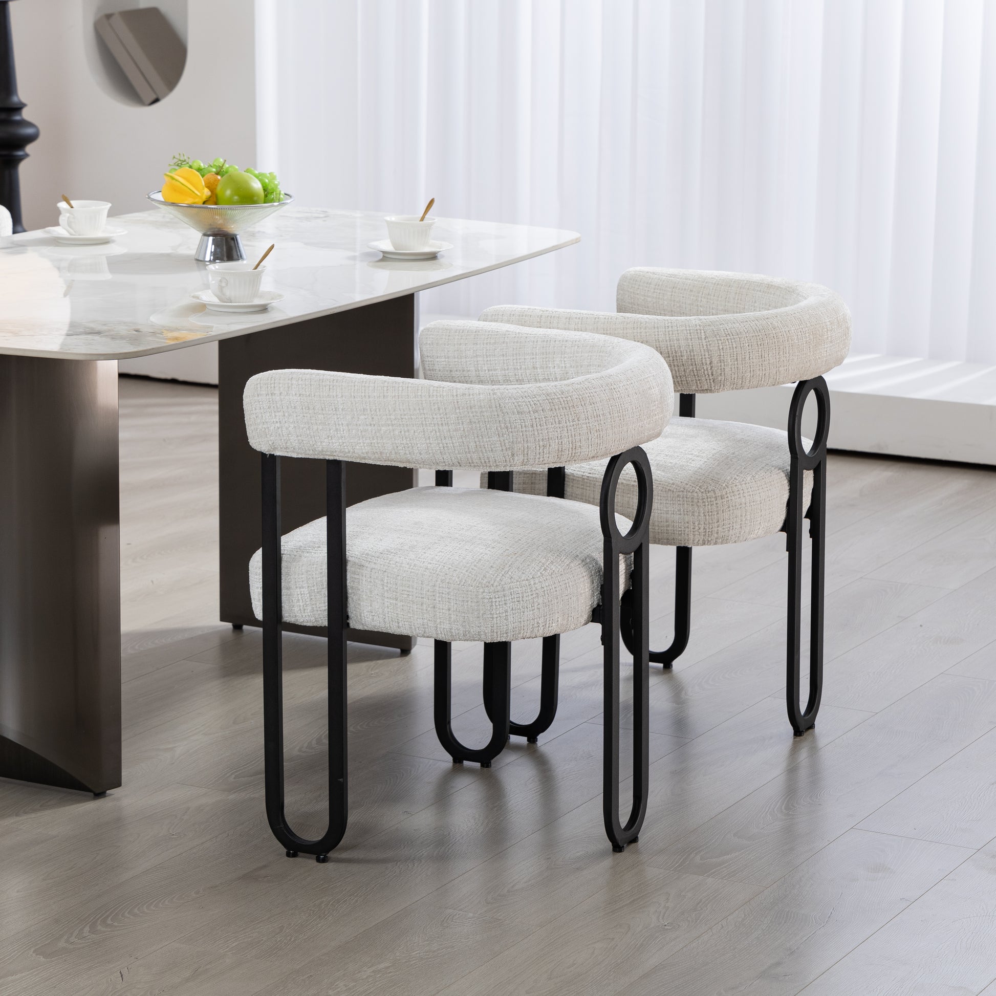 Coolmore Contemporary Designed Chenille Fabric Upholstered Accent Dining Chair Barrel Side Chairs Kitchen Armchair For Living Room Set Of 2 Beige Chenille Beige Dining Room Foam Chenille