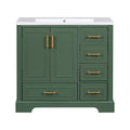 36 Inch Traditional Bathroom Vanity With Resin Sink Combo Set, Green Bathroom Cabinet With Two Doors And Four Drawers Green Bathroom Solid Wood Mdf Resin