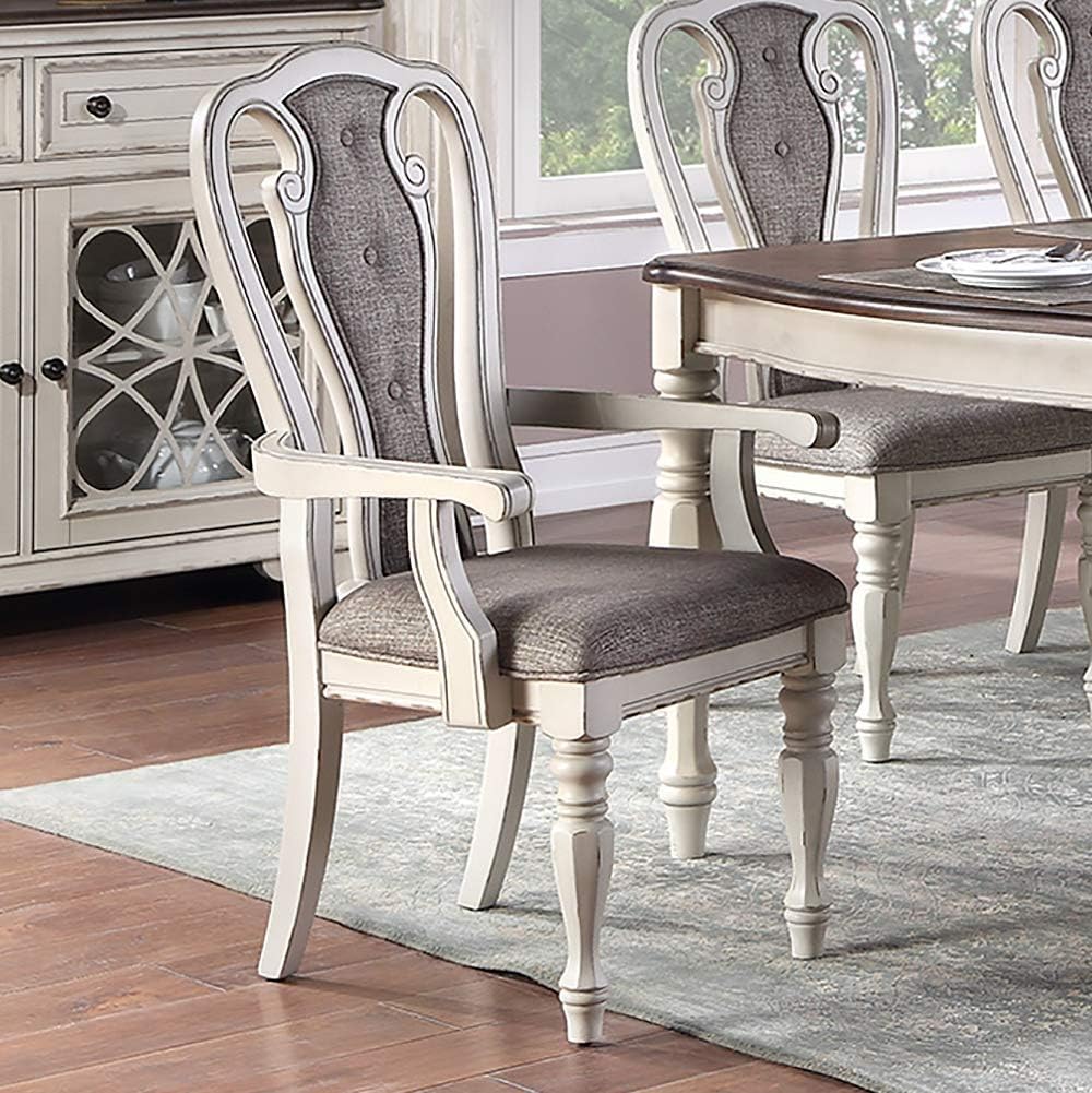 Transitional 9Pc Dining Set Dining Table W Oak Top 6Xside Chairs And 2X Arm Chairs Cushion Seat Antique White Kitchen Dining Room Wood Dining Room Distressed Finish Rubberwood Rectangular Dining Table With Chair Wood Wood Antique White,Gray,Oak Seats 8