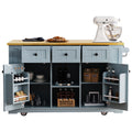 K&K 53Inch Large Kitchen Island With 2 Bar Stools, Power Outlet,Door Internal Storage Rack,Kitchen Storage Cart On 5 Wheels With Drop Leaf,5 Open Side Racks,3 Drawers For Kitchen,Dining Room,Grey Blue Grey Blue Gray Kitchen