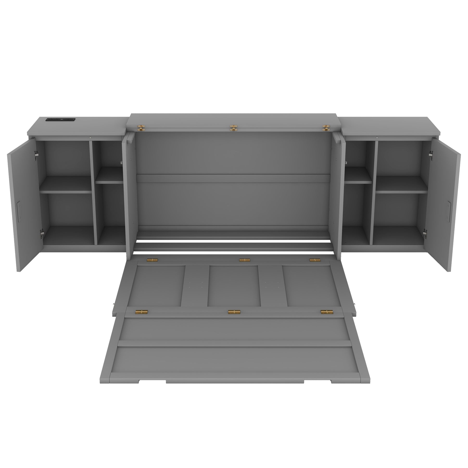 Full Size Murphy Bed With Shelves, Cabinets And Usb Ports,Gray Gray Mdf Lvl