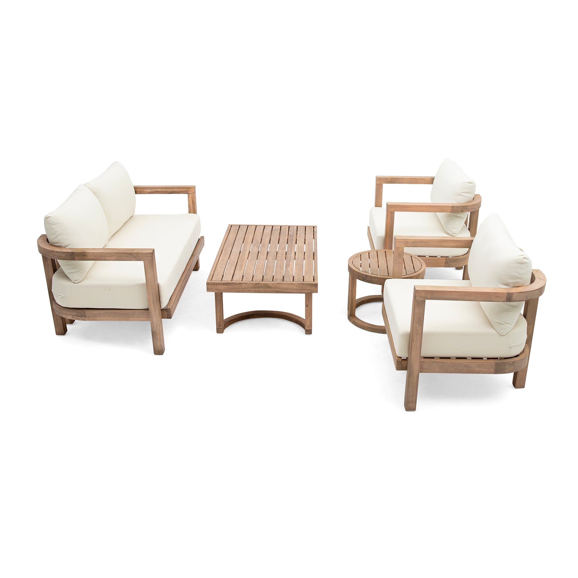 5 Pieces Acacia Wood Patio Furniture Set, Outdoor Furniture With Coffee Table, Patio Conversation Set Deep Seating With Soft Cushion, Porch Chairs For Garden, Backyard Porch Balcony, Brown Wash, Beige Yes Brown Beige Seats 4 Garden & Outdoor Sectional