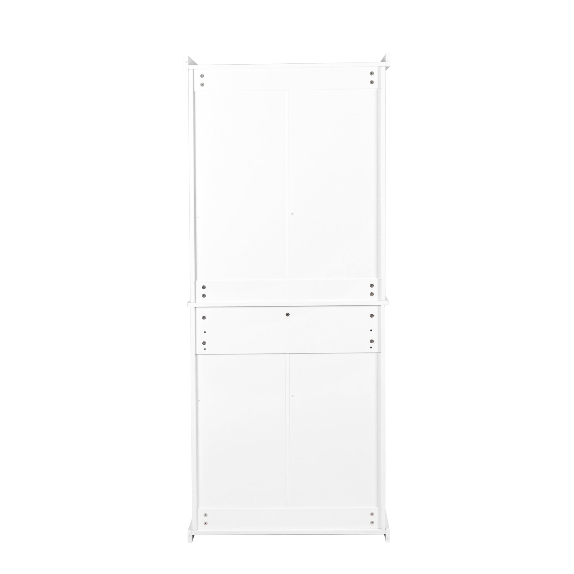 72" Kitchen Pantry Storage Cabinet, Traditional Freestanding Cupboard With 4 Doors And Adjustable Shelves, Large Central Drawer, White White Particle Board Mdf