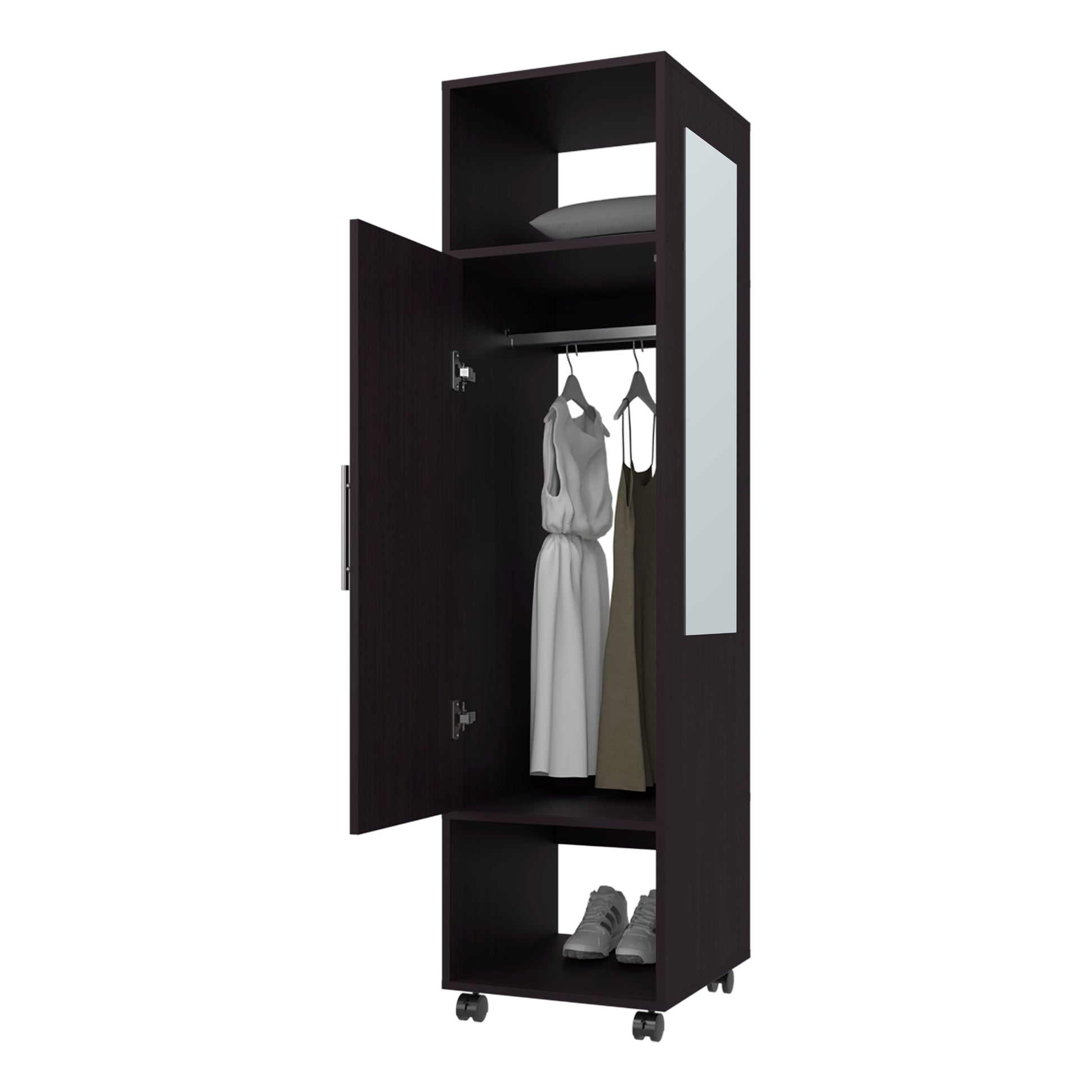 Summit Wardrobe In Melamine With Mirror,Door And Open Storage Black Bedroom Contemporary,Modern Pine Particle Board Melamine