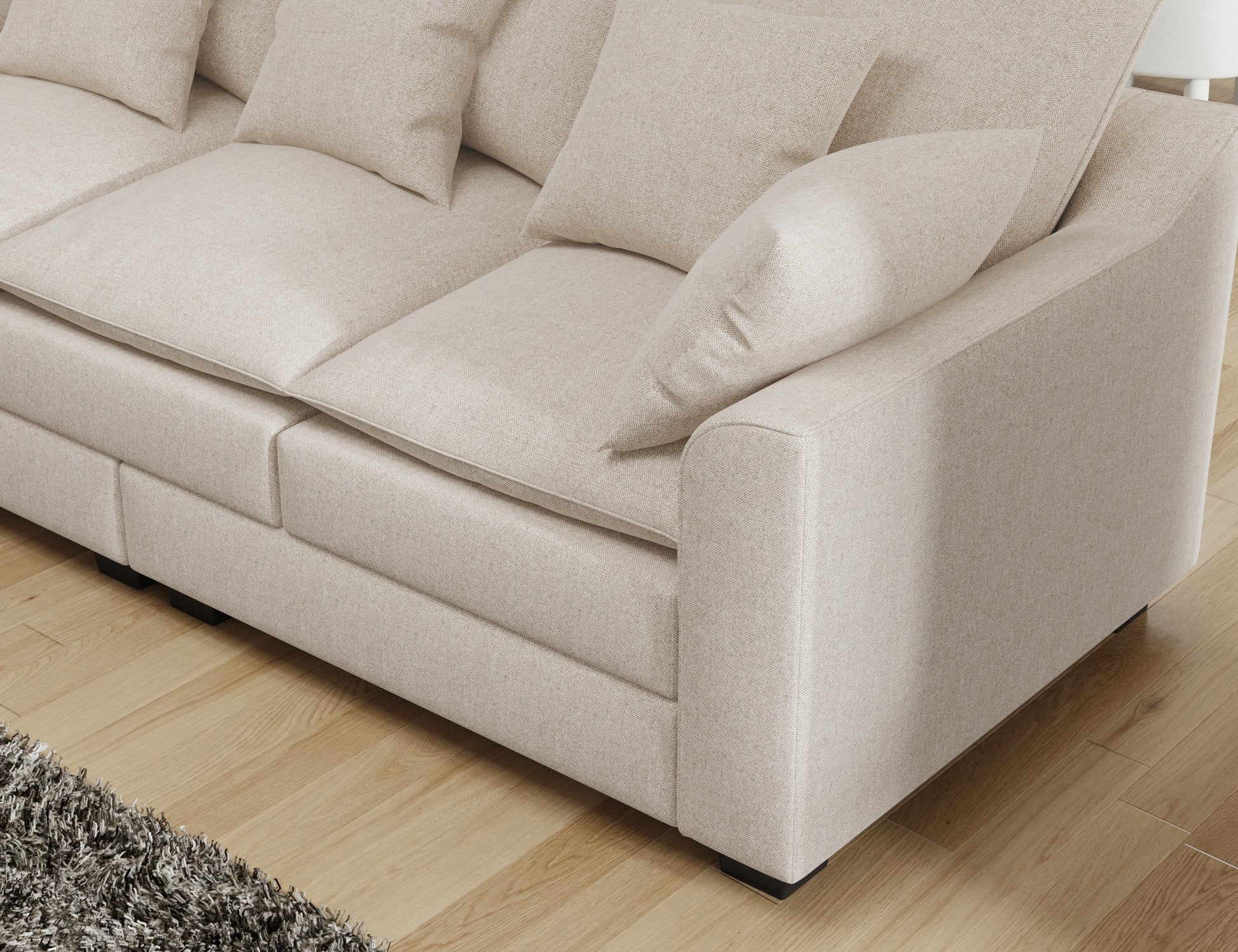 78.7" Sofa Couch 3 Seater Sofa With Pillows Polyester Upholstery Duck Down Filled Cushion Sofa For Living Room Apartment,Beige Beige Polyester Wood Primary Living Space Soft Cushion Back Foam Polyester 3 Seat