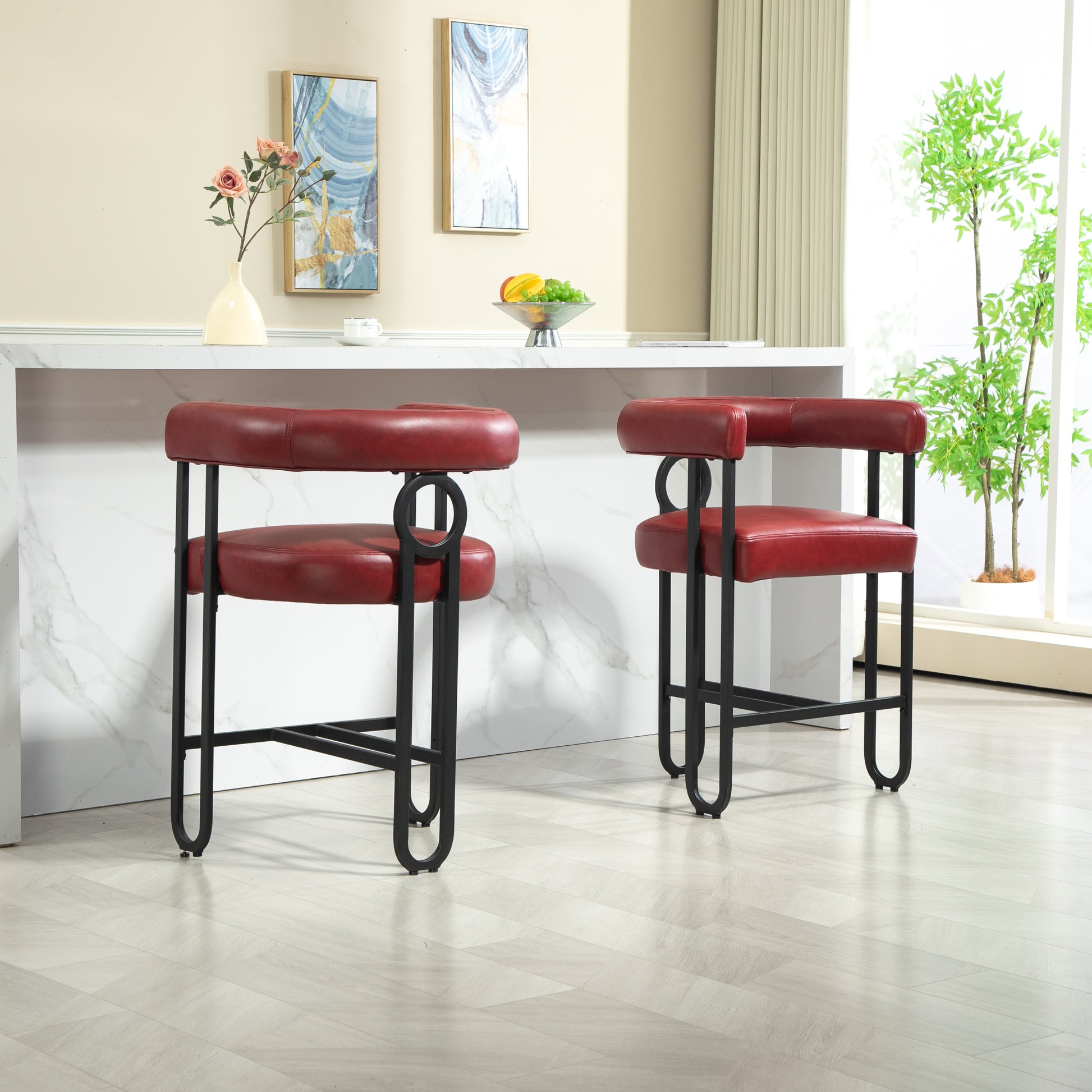 Coolmore Bar Stools Set Of 1, Modern Bar Stool With Back, Black Metal Frames, Upholstered Bar Stools For Kitchen Island, Pub, Club Wine Red Pu Wine Red Primary Living Space Foam Pu