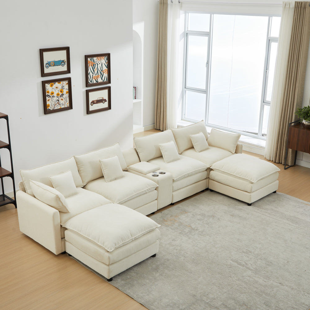 Piece Upholstered Sectional,Sectional Sofa Couch,4 Seat Sectional Couches For Living Room U Shaped Modern Chenille Sofa Sleeper With Coffee Table White White Chenille 4 Seat