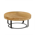 Modern Round Coffee Table Wooden Carving Pattern Coffee Table With Metal Legs For Living Room Reception Room Office ,Black Natural Black Pine