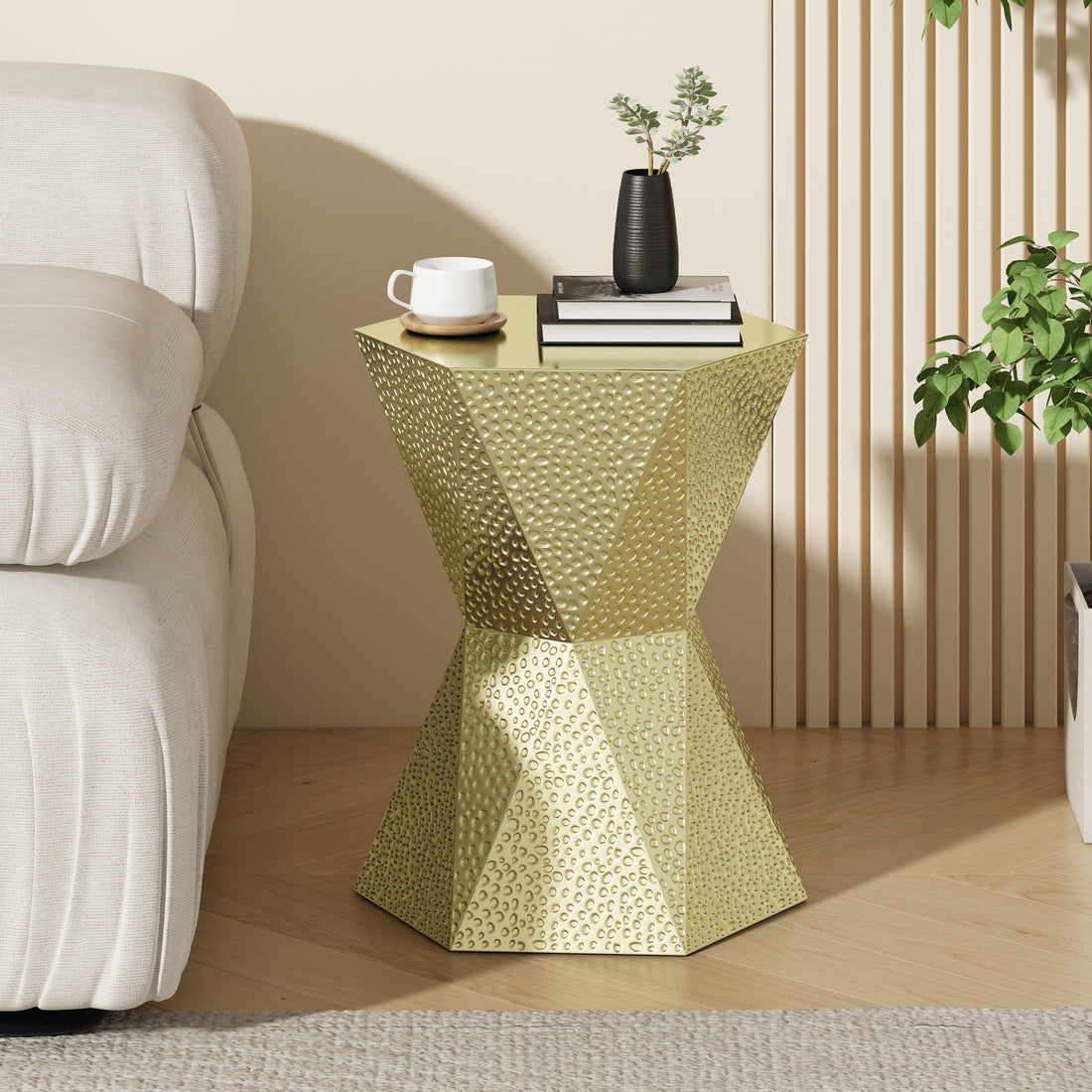 Hexagon Side Table Gold Metal