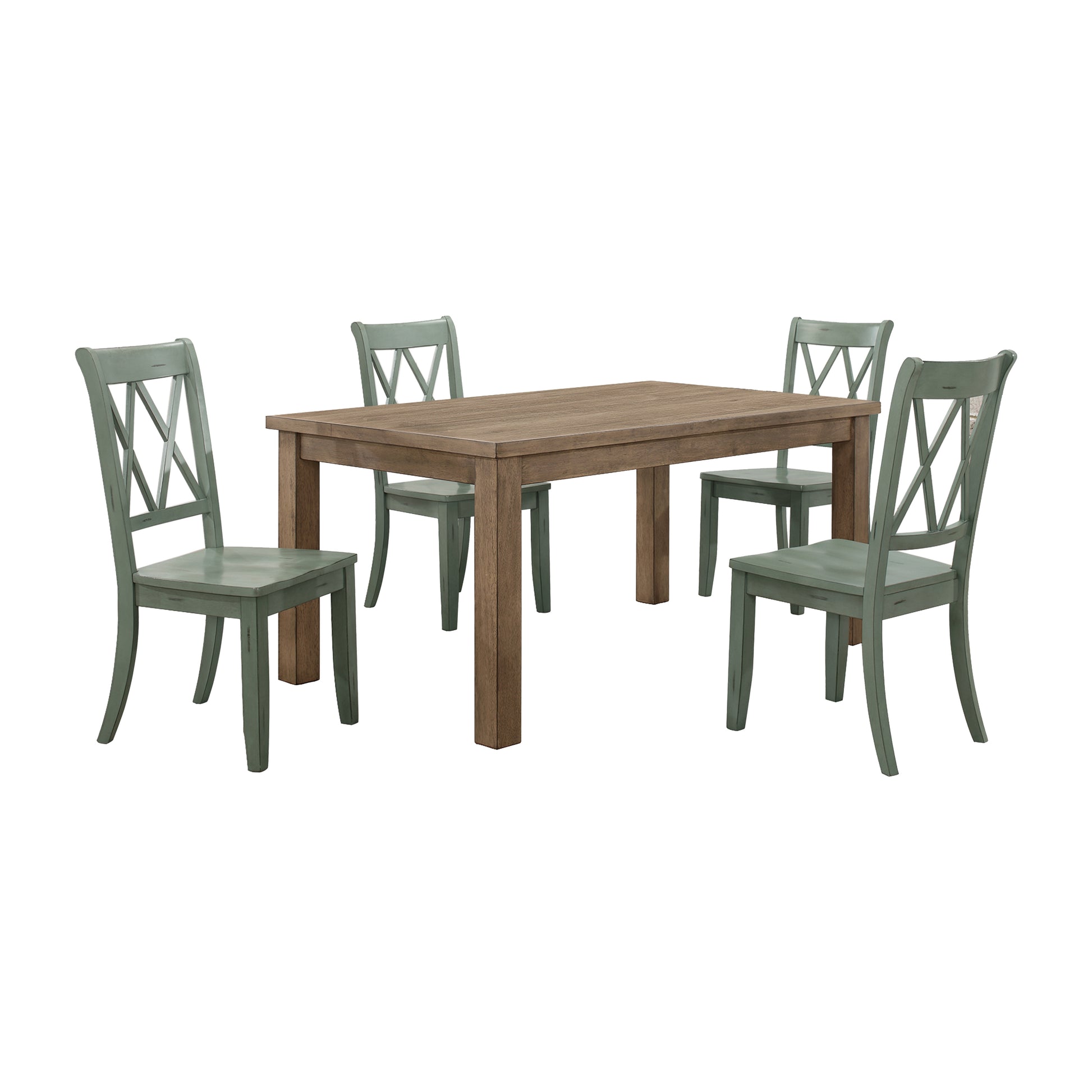 5Pc Dining Set Natural Finish Table And 4X Side Chairs Teal Finish Wooden Kitchen Dining Room Furniture Wood Wood Brown Teal Seats 4 Wood Dining Room 4 Leg Rectangular Dining Table With Chair Wood