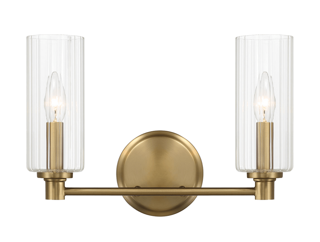 Regal Double Light Vanity With Clear Ribbed Glass Satin Brass Antique Brass,Clear Brass,Glass