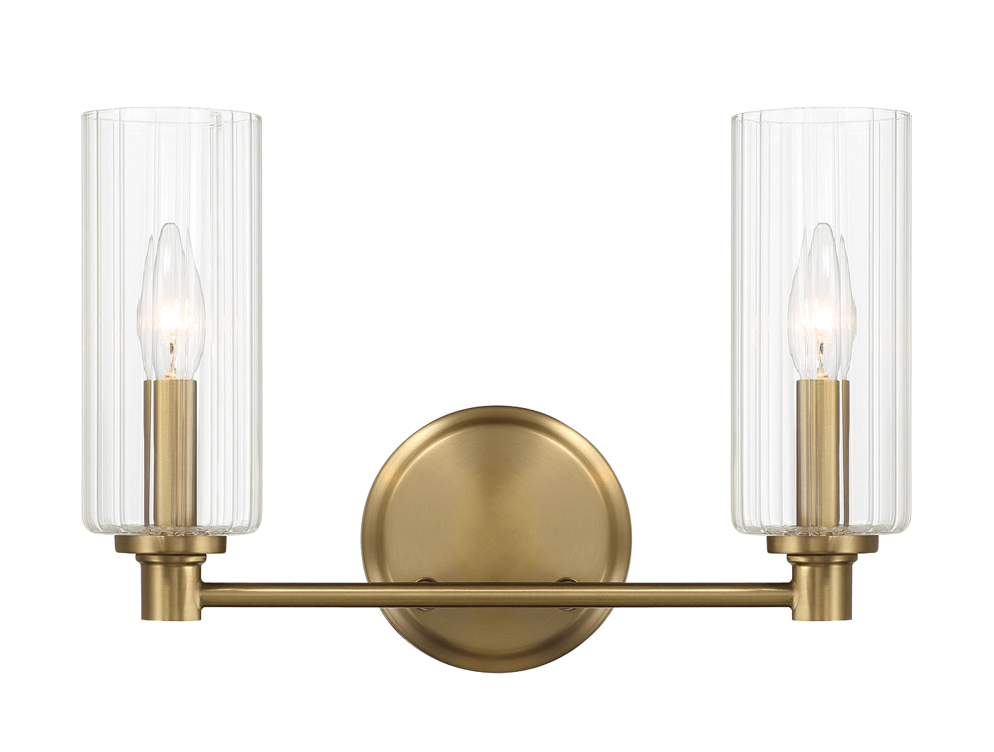 Regal Double Light Vanity With Clear Ribbed Glass Satin Brass Antique Brass,Clear Brass,Glass