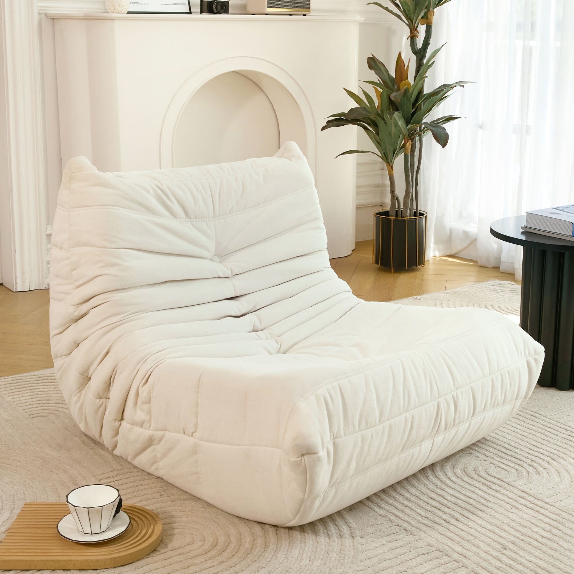 No Installation Bean Bag Chair Big Beanbag Chair For Adults Bean Bag Lounger Foam Chair For Home, Apartment, Living Room Or Gaming Venue Sofa In A Box Off White Polyester Primary Living Space Art Deco Armless Foam Polyester Blend