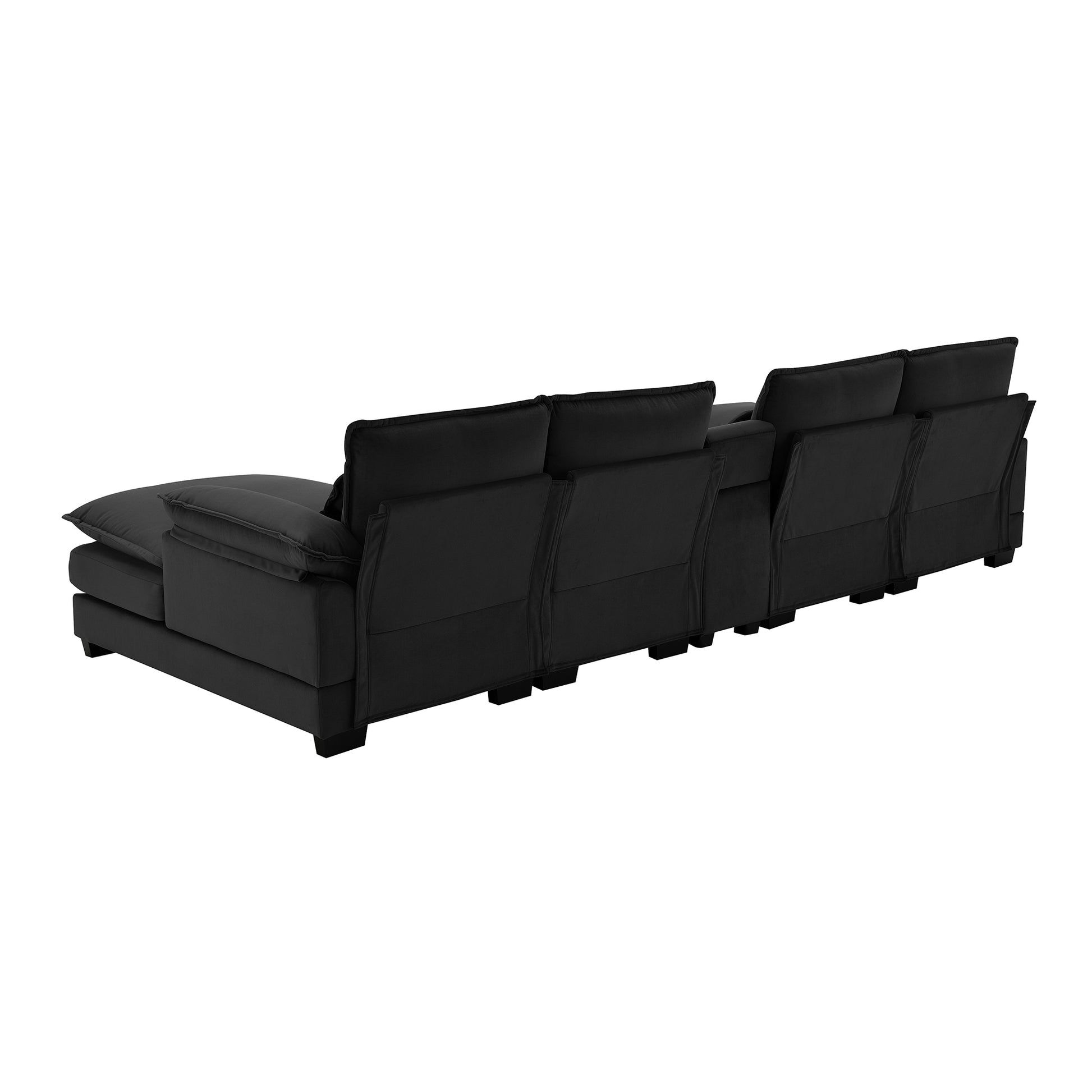 123*55" Modern U Shaped Sofa With Console,Cupholders And Usb Ports,6 Seat Upholstered Symmetrical Indoor Furniture,Sleeper Couch Set With Chaise For Living Room,Apartment,5 Colors Black Velvet 6