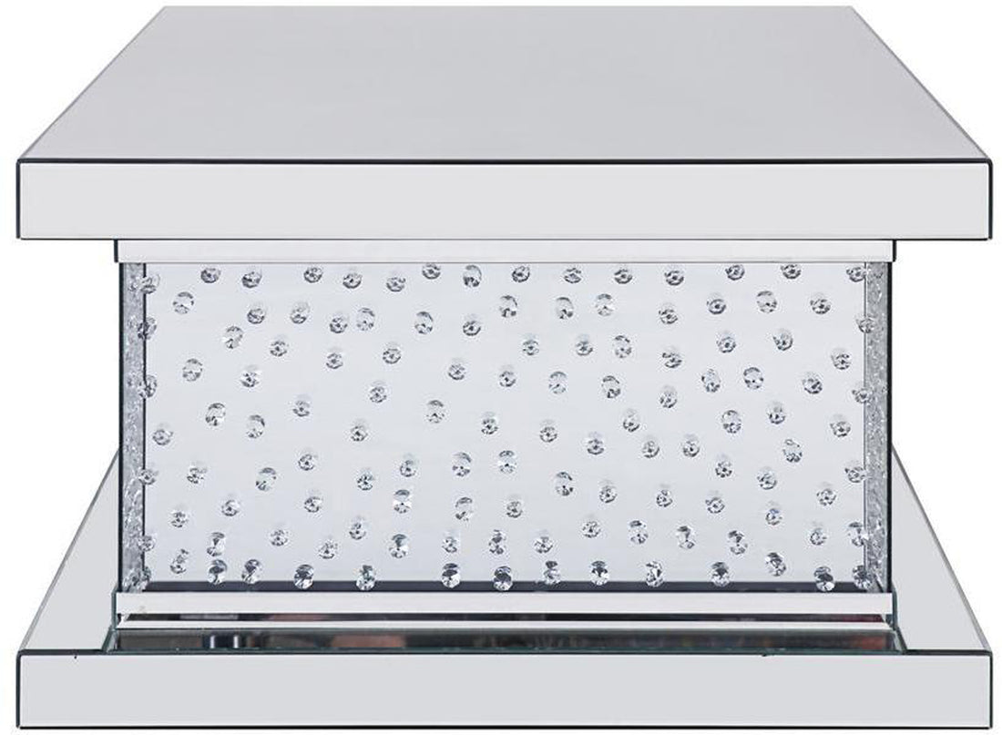 Wood And Mirror Coffee Table With Faux Crystal Inlays, Clear Clear Wood